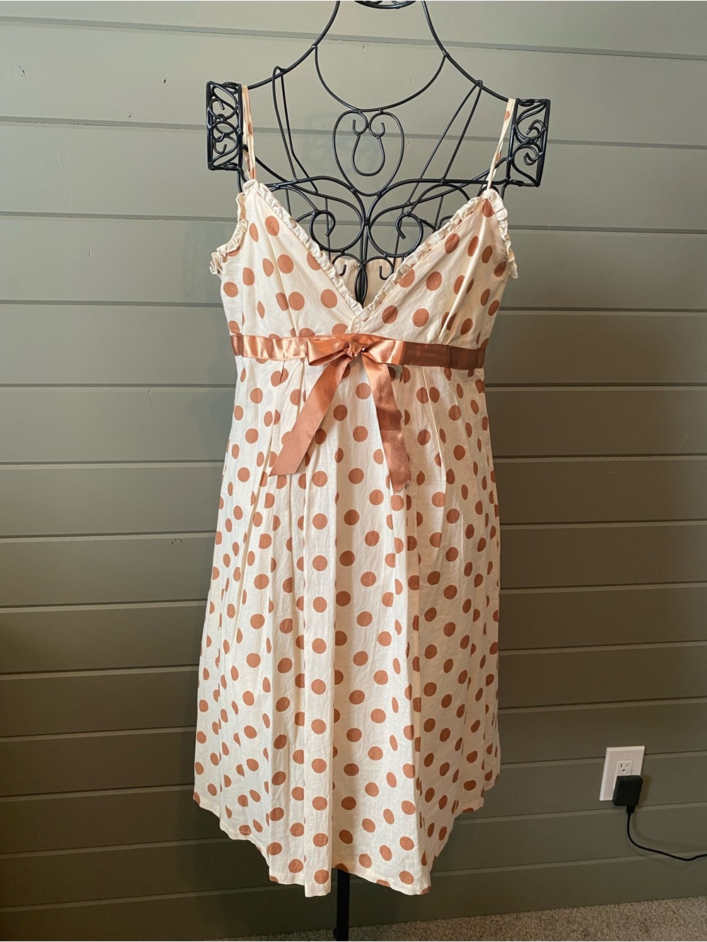 lola Cream Polka Dot Mini Dress with Copper Tie